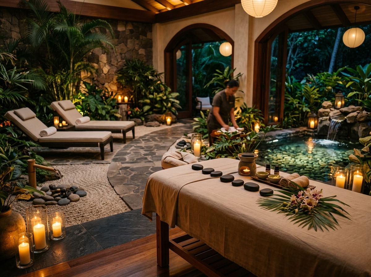 Luxury spa with hot stones and candles